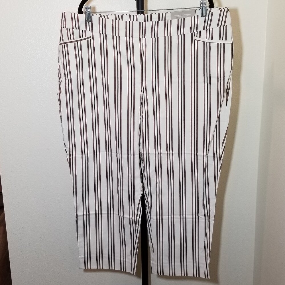 Chico's White Taupe Stripe Brigitte Ankle Pants Sz 4 US Sz 20 Retro Preppy NWT